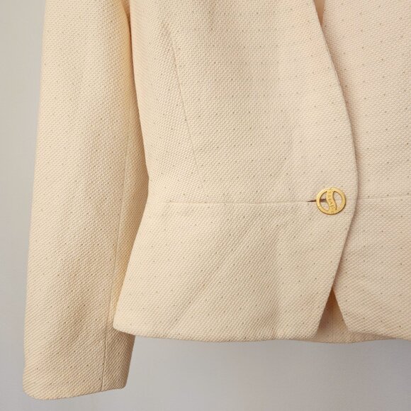 Vintage Givenchy collarless deep V neck blazer neutral cream, tailored jacket - Picture 8 of 16